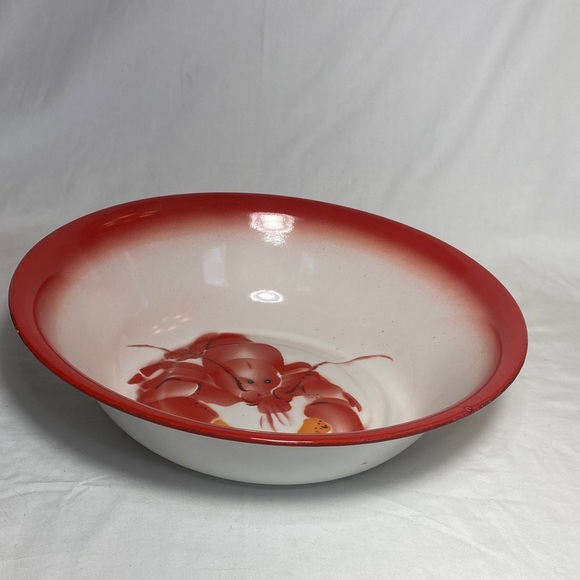 Vintage Red and Orange Lobster Enamelware Metal Bowl by Bon Voyage - Picture 2 of 9
